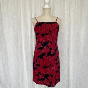 Vintage Early Warning Women's Mini Dress Large Red Rose Y2K 90's Whimsigoth Alt